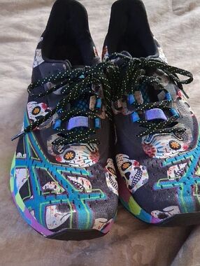 Asics Women's Black Sneakers with Teal, Purple, &Lime  F820623, Limited Edition.